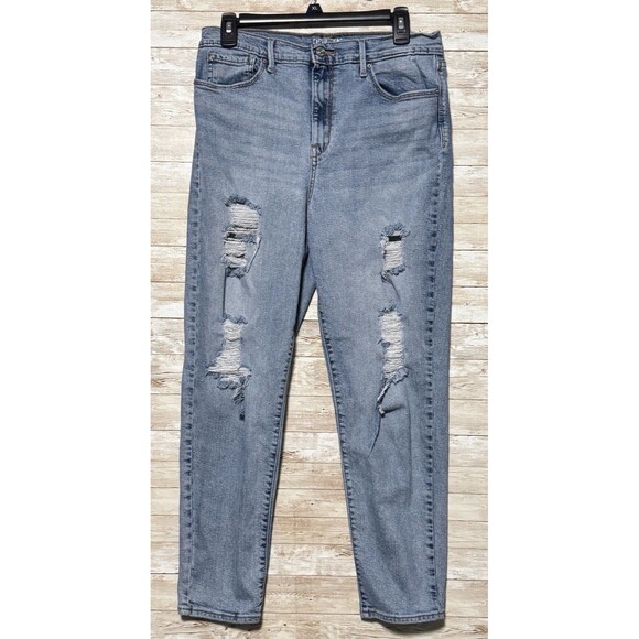 Denizen By Levis Mom Jeans 11 - W30 Distressed Thrashed 5 Pockets Button Zip - Picture 1 of 14